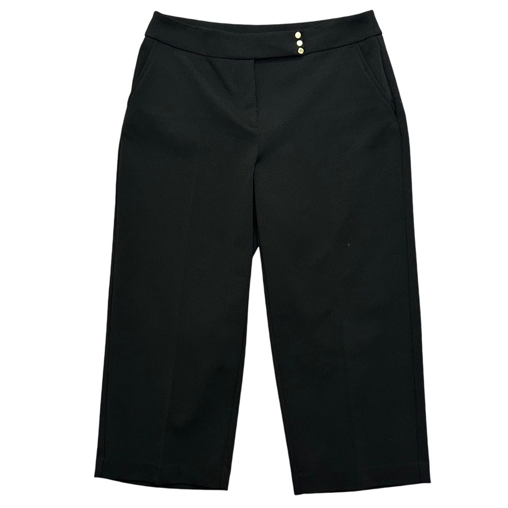 Anne Klein Black Wide Leg Cropped Pants Gold Lion Buttons‎ 6